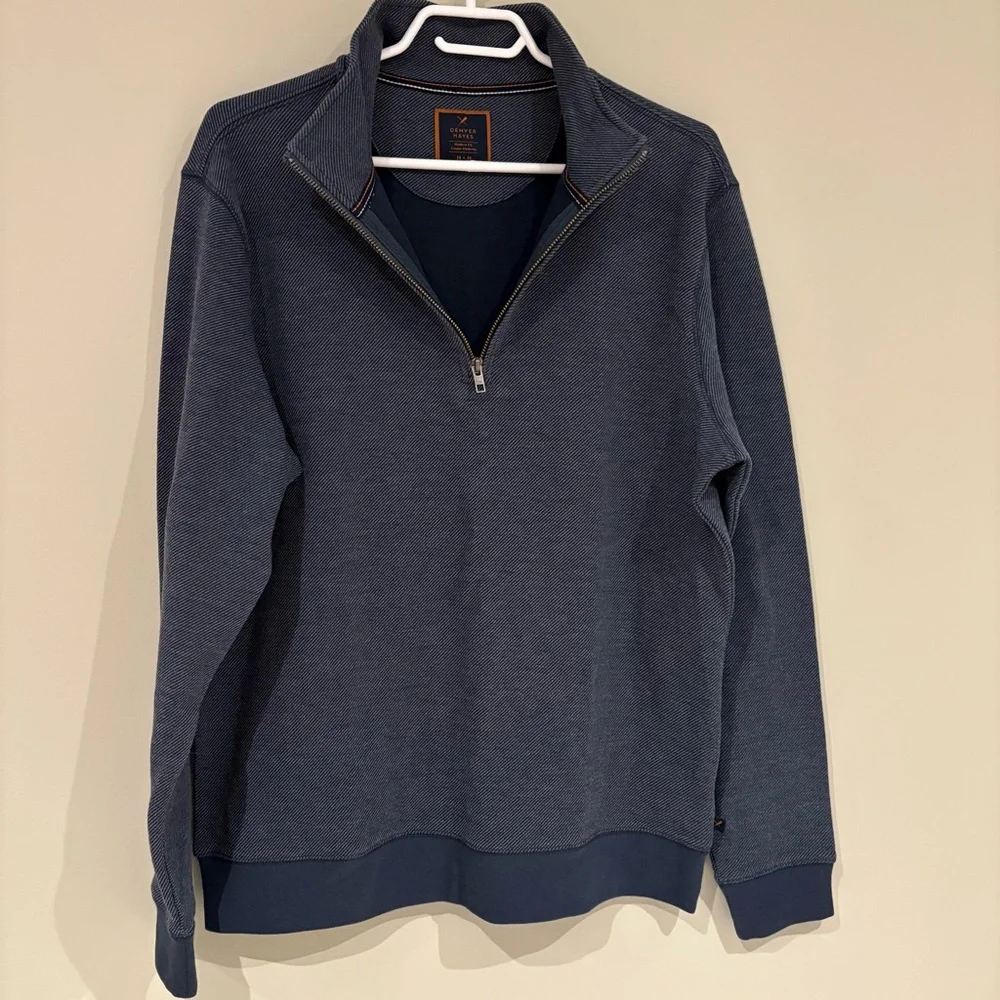 Denver Hayes Men's Dark Blue Half Zip-Up Sweater - Picture 2 of 7